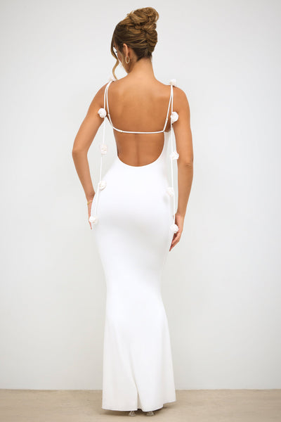 Aldona | Slinky Jersey Rose Detail Evening Gown in White